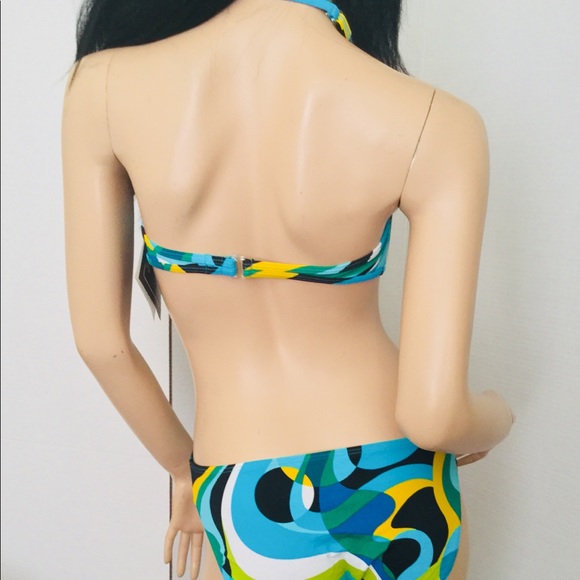 Green aqua blue yellow o ring halter monokini 6 - Picture 5 of 6